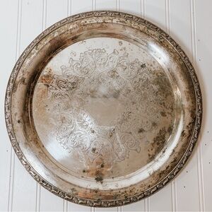 Vintage Silver Plate Decorative Round Tray | Patina